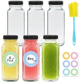 NEWMIAO 250 ml glass bottle with lid, leak-proof and reusable for juices on the go.