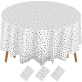 Newwiee round-dot tablecloth 84 inch in white and silver dots protects surfaces at weddings