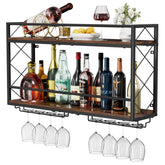 NEYCIL wall-mounted wine rack front view, space-saving two-tier design for organized kitchen storage