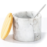 NHKRTE marble salt cellar close-up showing natural white veining for premium storage