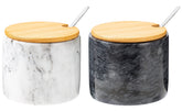 NHKRTE marble salt cellar set with two bowls showing unique veining for daily seasoning.