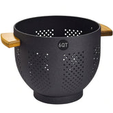 Nicdiet 6qt colander with wood handle and matte finish for durable, rust-free draining