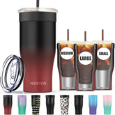 Niceyos universal iced coffee sleeve in dark flame; angled shot shows sweat-proof, snug fit across cup sizes.