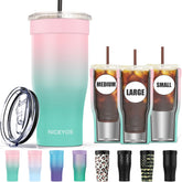 Niceyos pink universal iced coffee sleeve keeping drink icy and condensation-free