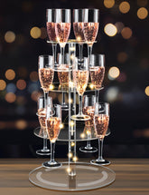 NiHome 3-Tier Clear Acrylic Champagne Tower setup showcases glass display for stylish entertaining