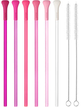 NiHome anti-wrinkle straw with flat tip in pink tones rests comfortably on lips for smooth sipping.