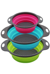 Niklye 10-inch collapsible colander ready for compact storage and quick draining.