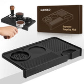 NiRiOLD espresso tamping mat front view shows stable workspace and organization