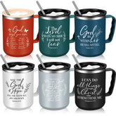Nitial Christian mug set with six colorful tumblers and lids for daily inspiration