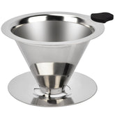Nkove pour-over dripper in stainless steel for rich, aromatic brews.