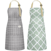 NLUS 2Pack green plaid apron front view with waterproof protection.