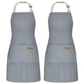 NLUS 2 Pack blue pinstripe apron, front view showing protective coverage during cooking.