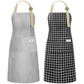 NLUS waterproof kitchen apron in grey stripe protects clothes during cooking tasks.