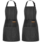 NLUS two-pack apron front view featuring classic black and white stripes, ideal for home cooking.