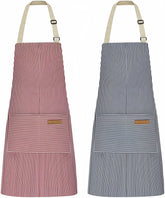 NLUS blue pinstripe apron front view shows full coverage and durability