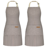 NLUS brown pinstripe apron front view with full coverage for cooking
