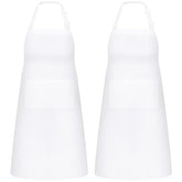 NLUS white two-pocket apron front view, convenient tool storage for cooks.