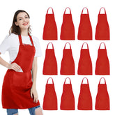 NOBONDO 12-pack red bib apron, front view, ideal for bulk kitchen prep.