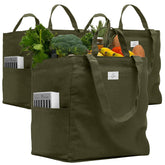 Nook Theory 3-Pack heavy-duty canvas bags stand upright for easy loading.