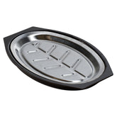 Nordic Ware Sizzling Server plate on grill lid keeps meat warm