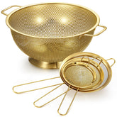Norme gold colander 4-quart with sturdy handles for fast, stable draining.