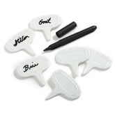 Norpro 347 cheese-marker-set pen and markers beside assorted cheeses for labeling