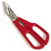 Norpro 6516 seafood shears red with open blade for crustacean cutting.