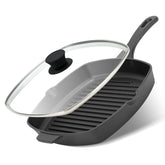 Northriver Casting 10.5-inch square grill pan with lid, even heating for searing