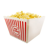 Novelty Place red and white striped popcorn container top view for retro movie nights.