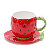 Noviko strawberry red teacup with saucer for coffee or tea in 8oz size