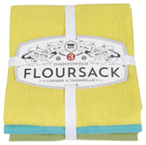 Now Designs flour sack towels in chartreuse turquoise and leaf dry glassware quickly
