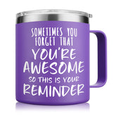 NOWWISH inspirational 14oz purple mug with lid keeps hot beverages ready on busy mornings.