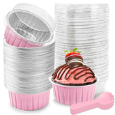 NPLUX 5 oz mini loaf pans with lids pink ideal for individual desserts.