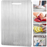 NTIERA titanium cutting board XL smooth nonporous surface ideal for quick cleanup.
