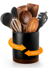 Nucookery 360° rotating utensil holder top view showing accessible utensils.