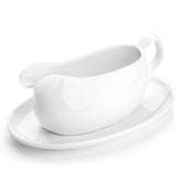 Nucookery large white porcelain gravy boat with saucer for elegant dripless serving