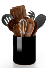 Nucookery 6.4 inch black ceramic utensil holder on countertop keeps utensils organized.