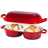 Nuovva Dutch Oven two-loaf pan with even heat distribution.
