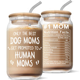 Nurforta 16oz dog mom glass cup for hot or cold beverages.