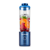 NutriBullet Flex sapphire blue bottle with detachable motor base for lighter on-the-go blending.
