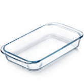 NUTRIUPS 1QT glass baking dish front view, clear bakeware for easy monitoring.