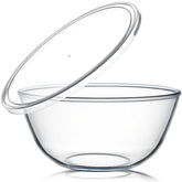NUTRIUPS 4.7 qt glass mixing bowl with lid, clear borosilicate glass for durability.