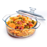 NUTRIUPS mini glass casserole dish with lid, front view, oven safe for versatile serving
