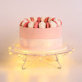 NWK 12-inch lighted cake stand with string lights for elegant wedding cake display.
