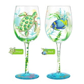 NymphFable ocean turtle wine glass with hand-painted sea motifs for elegant entertaining.