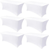 Obstal 6-pack stretch table cover in white on a 6 ft table for a clean look.