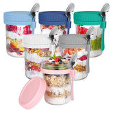 OcePor 6-pack overnight oats jars with lids and spoons, ideal for portion control.