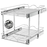 OCG 2-tier pull-out cabinet organizer demonstrates accessible cookware storage.