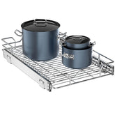 OCG pull-out cabinet organizer front view showing chrome finish and accessible storage