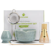 Ochcahser Matcha Kit blue glaze bowl with holder, a calming centerpiece for tea rituals.